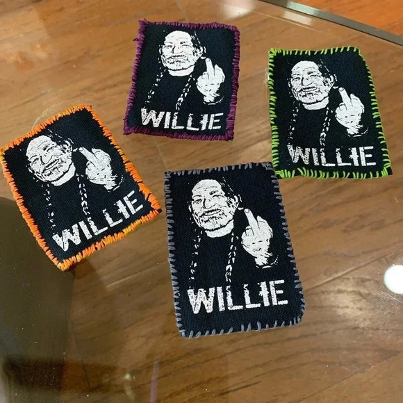 Handmade Willie Nelson canvas patch iron on stitched charcoal or black - Picture 3 of 10